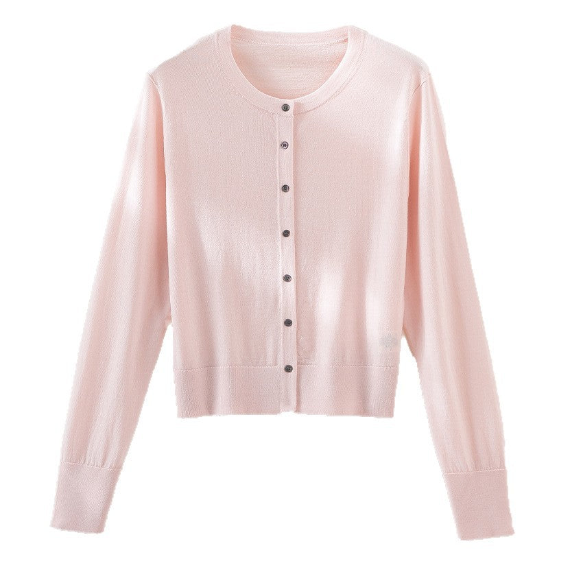 Damen Kurzgeschnittene Feinstrick-Cardigan mit Rundhalsausschnitt und tonaler Knopfleiste Echoarchiv