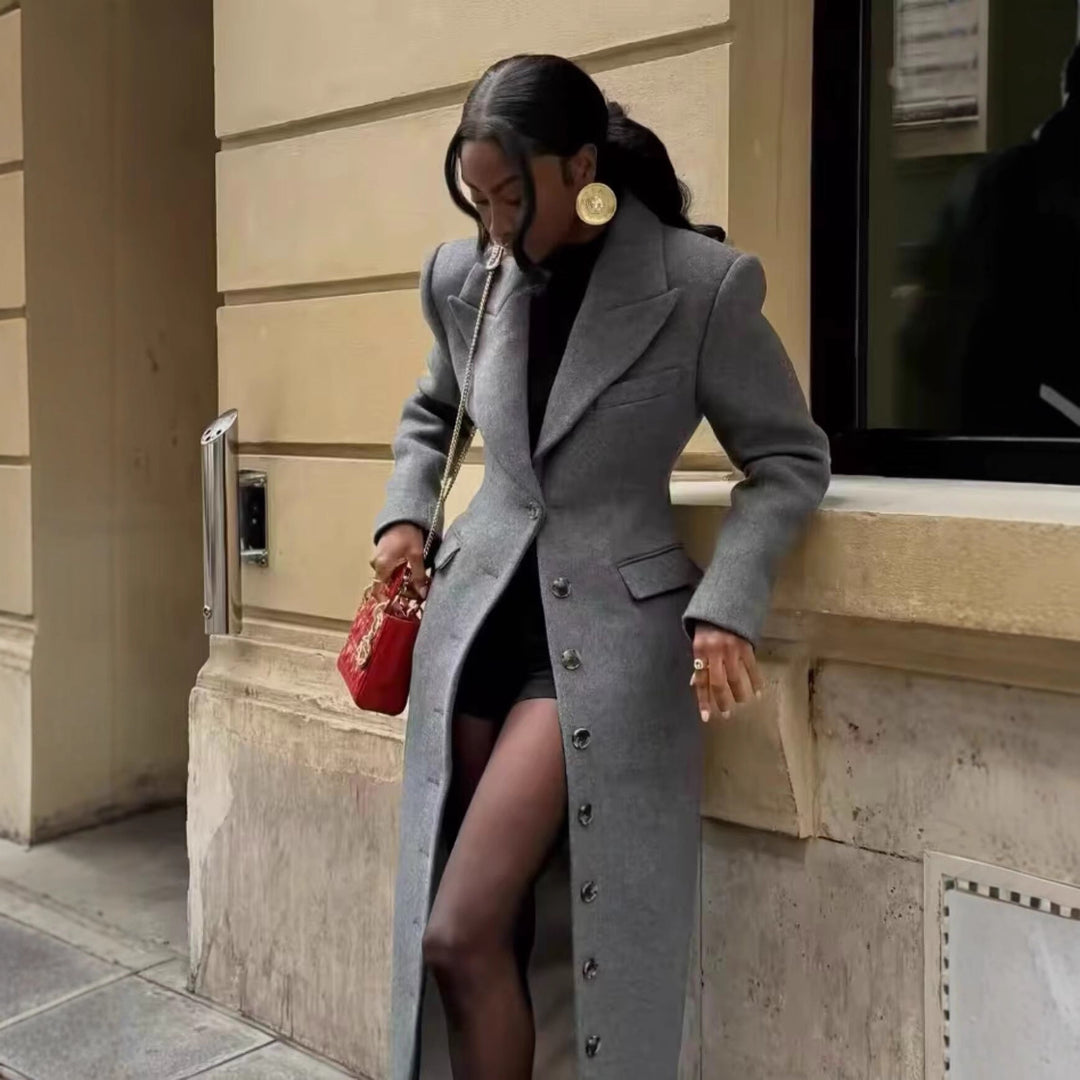 Damen Longline-Wollmixmantel mit Schalkragen und Pattentaschen Echo Archiv