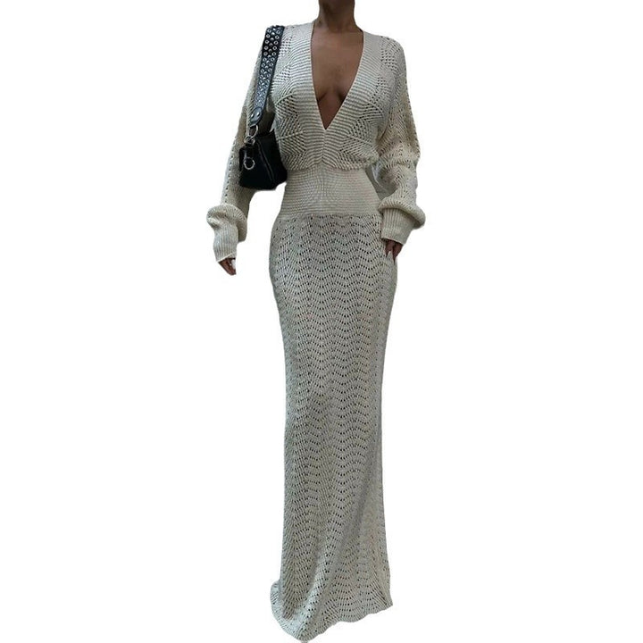 Damen elegantes gehäkeltes Maxikleid mit tiefem V-Ausschnitt Echo Archiv