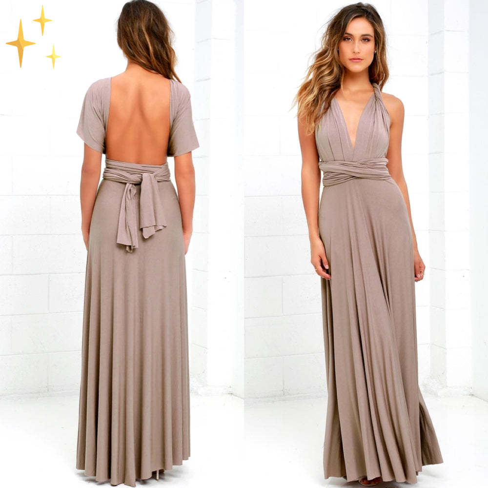 Damen elegantes Rundhals-Maxikleid mit variablen Trägeroptionen und fließendem Schnitt Echo Archiv