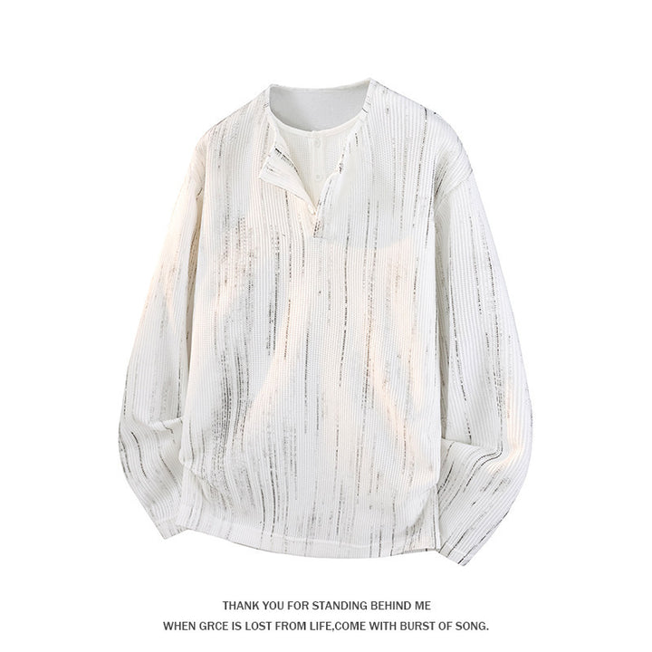 Herren Oversize Strickpullover mit Henley-Ausschnitt und feiner Strukturstreifen Echoarchiv