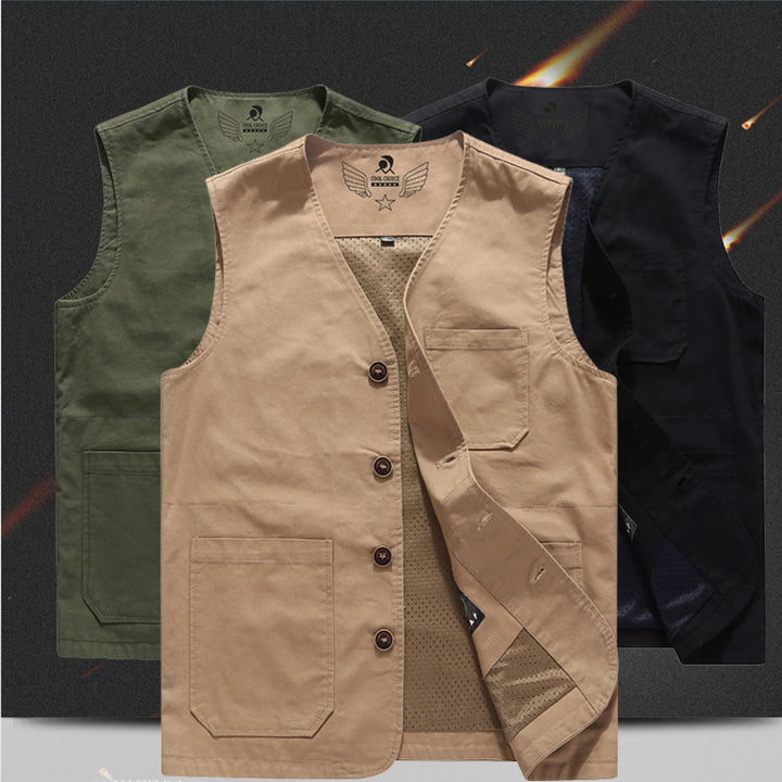 Herren Canvas-Utilityweste mit Netzfutter und Mehrfachtaschen – Marzano