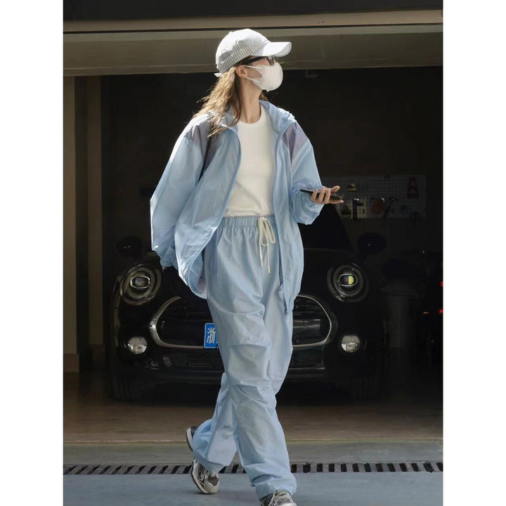 Damen Weite Nylon-Loungehose mit Tunnelzug und elastischem Bund Echoarchiv