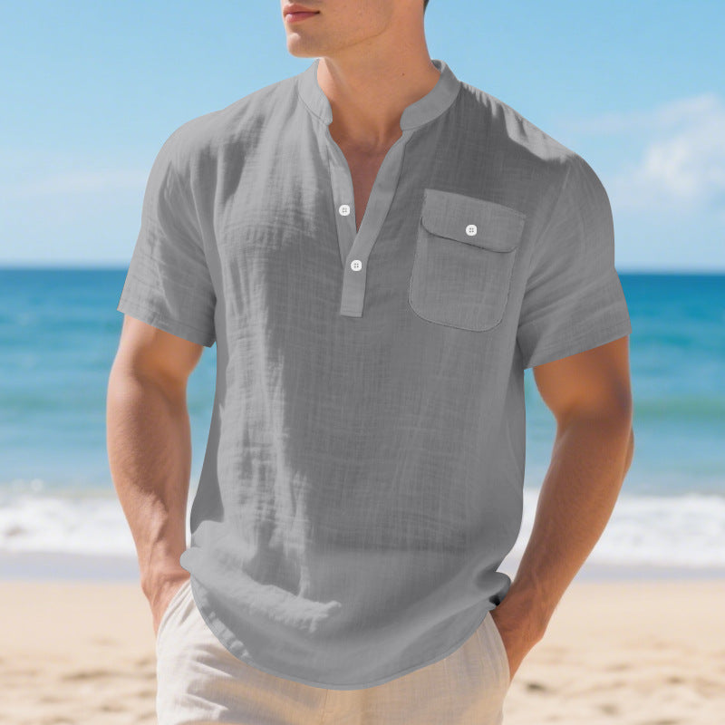 Herren Kurzarm-Henley-Shirt mit Brusttasche und modernem Schnitt Echoarchiv