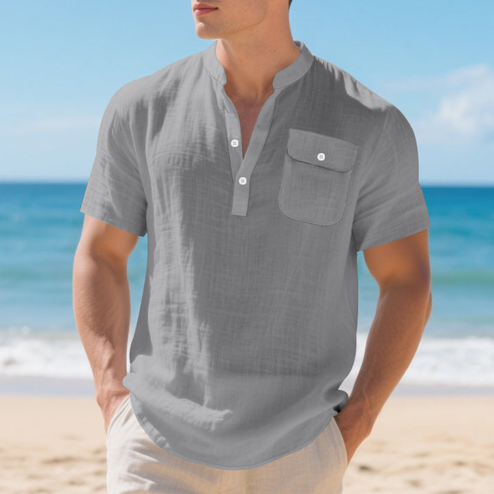Herren Kurzarm-Henley-Shirt mit Brusttasche und modernem Schnitt Echoarchiv