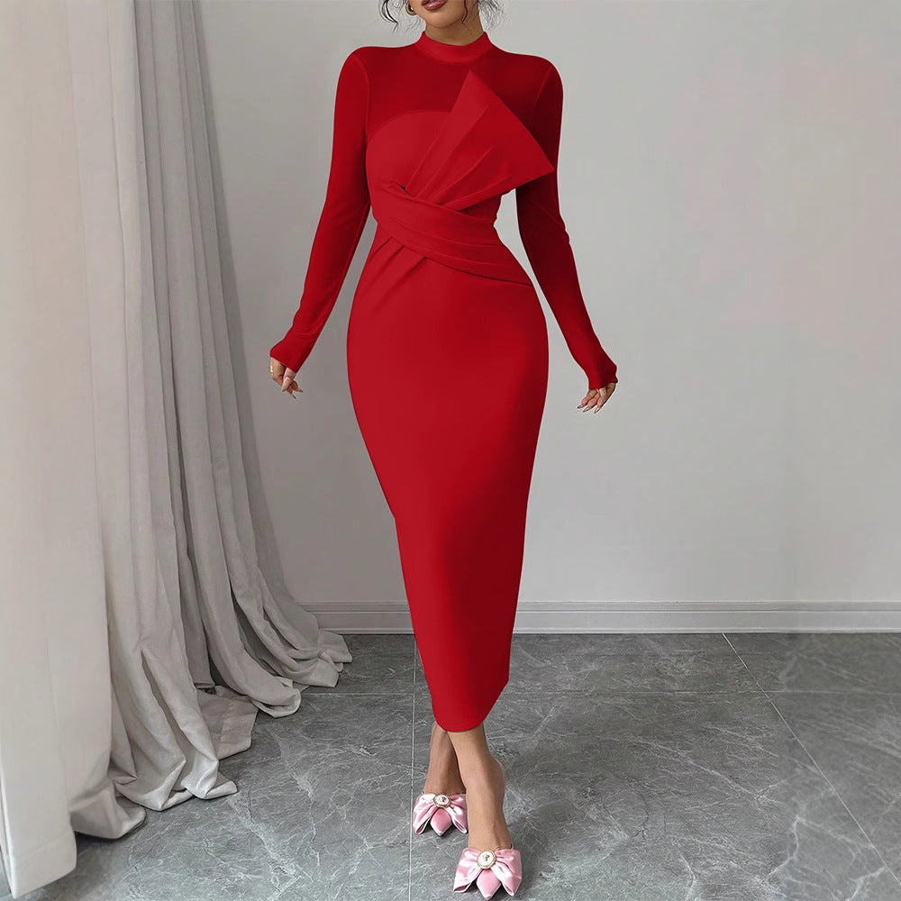 Damen Elegantes Langarm-Midi-Kleid mit raffinierter Drapierung und figurbetonter Silhouette Echo Archiv