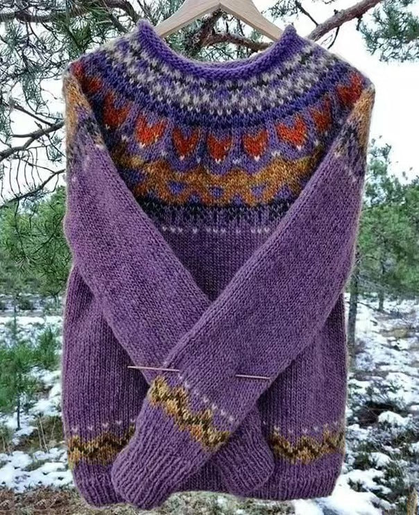 Damen nan Norwegerpullover aus Wollmix mit Rundhalsausschnitt und traditionellem Fair-Isle-Yoke Echo Archiv