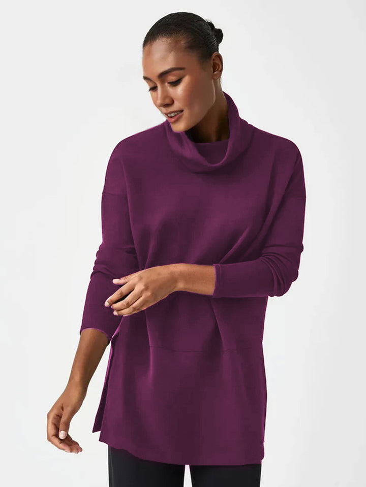Damen Cozy Funnel Neck Tunika Pullover mit Übergrößen-Schnitt und seitlichen Schlitzen Echoarchiv