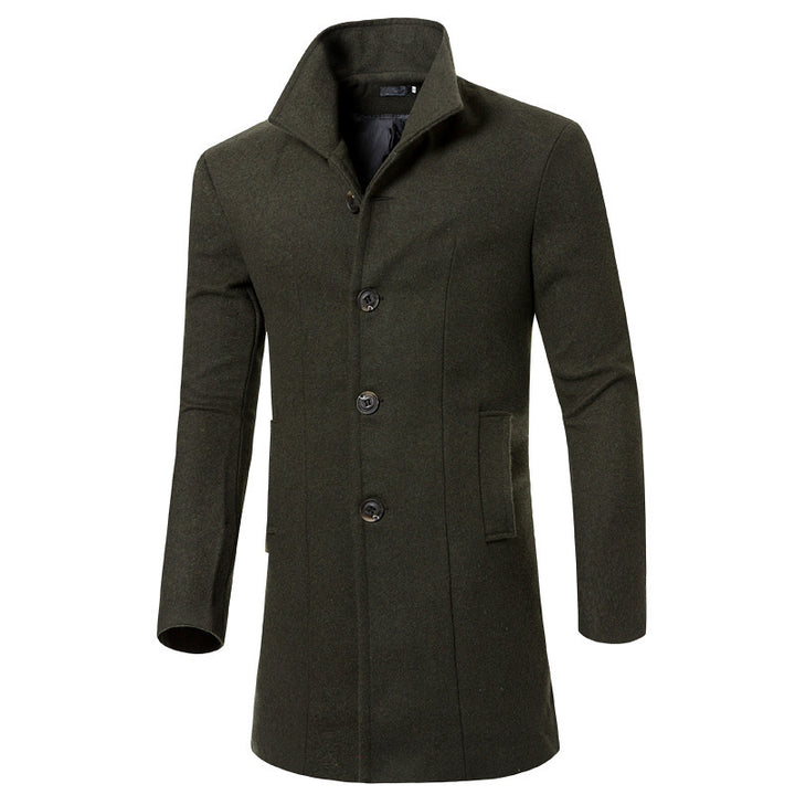 Herren eleganter Woolcoat mit modernem Stehkragen und praktischen Taschen Echoarchiv