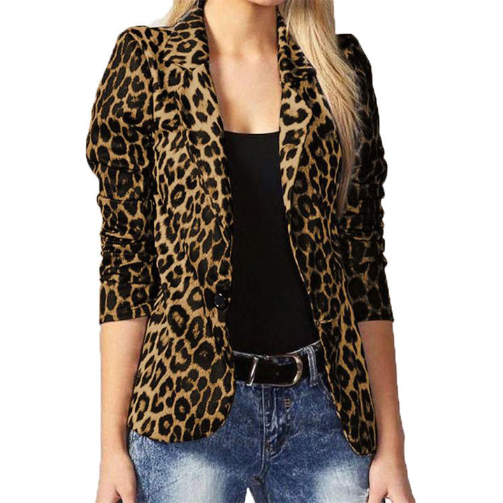 Damen Elegante Leopard-Muster Blazerjacke mit tailliertem Schnitt Echoarchiv