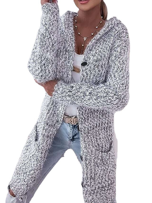 Damen Langer Mélange-Kuschelcardigan mit Kapuze, Hornknopf und Eingrifftaschen Echo Archiv