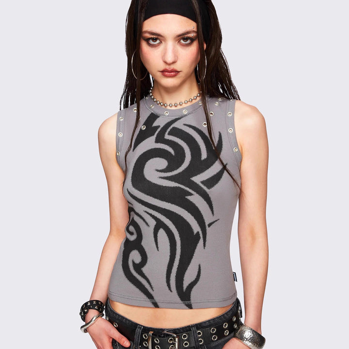 Damen Figurbetontes Top mit grafischem Design Echo Archiv