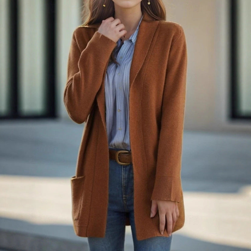 Damen Offener Longcardigan aus Soft‑Strick mit aufgesetzten Taschen – Veloura
