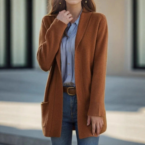 Damen Offener Longcardigan aus Soft‑Strick mit aufgesetzten Taschen – Veloura