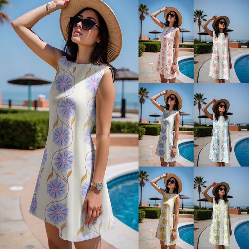 Damen Leichtes Ärmelloses Shift‑Midikleid mit zartem Blumenprint und geradem Ausschnitt – Élara