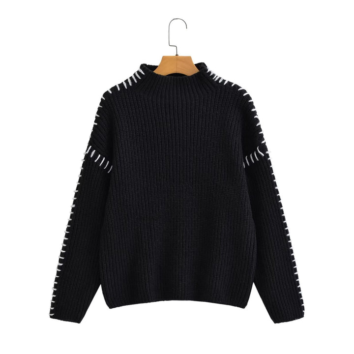 Damen Oversize-Strickpullover mit Stehkragen, Ballonärmeln und Ziernaht Echo Archiv