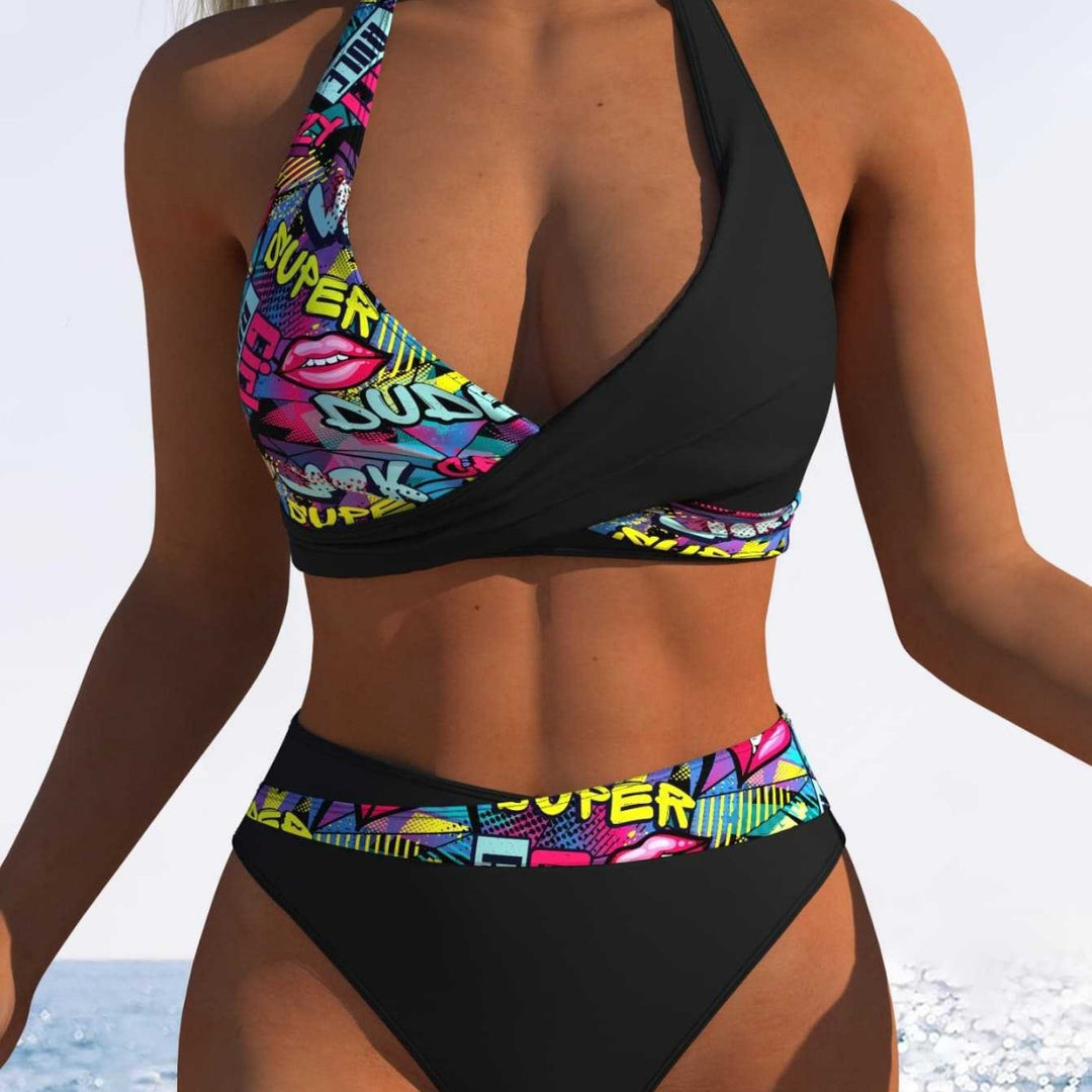 Damen Hochtailliertes Bikini-Set mit grafischem Design und komfortablem Schnitt Echo Archiv