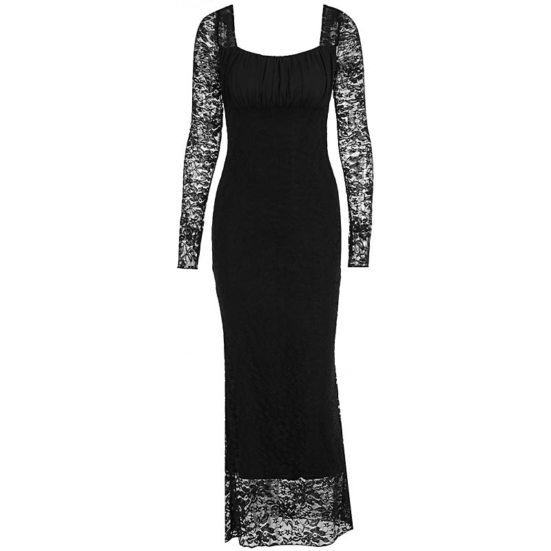 Damen elegantes Spitzenkleid mit langem Arm und figurbetontem Schnitt Echo Archiv