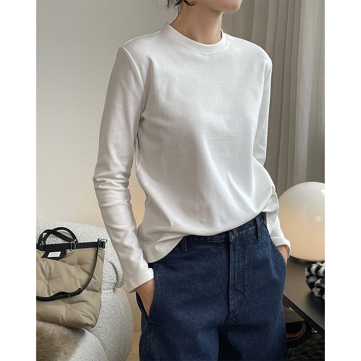Damen Fein verarbeitetes Langarm-Basicshirt aus Baumwoll‑Mix mit Rundhalsausschnitt Echoarchiv