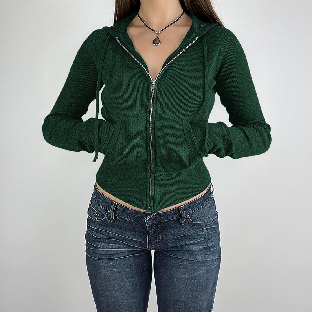 Damen nan schmal geschnittene Feinstrick-Hoodiejacke mit Metallzipper, Kängurutaschen und Daumenlochbündchen Echo Archiv