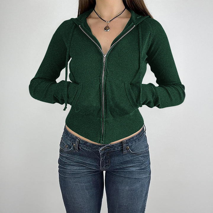 Damen nan schmal geschnittene Feinstrick-Hoodiejacke mit Metallzipper, Kängurutaschen und Daumenlochbündchen Echo Archiv