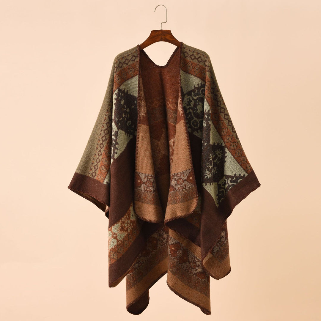 Damen Jacquard-Poncho-Cape mit Ethno-Muster und Wollmix Echo Archiv