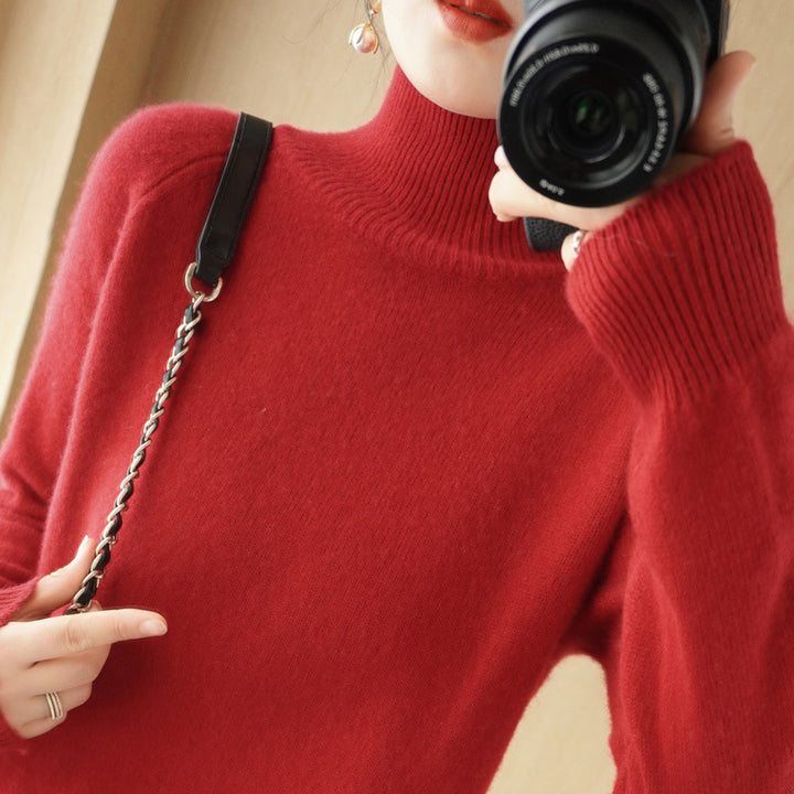 Damen Luxus-Feinstrick-Rollkragenpullover mit Daumenlochbündchen und femininer Schulterpasse Echoarchiv