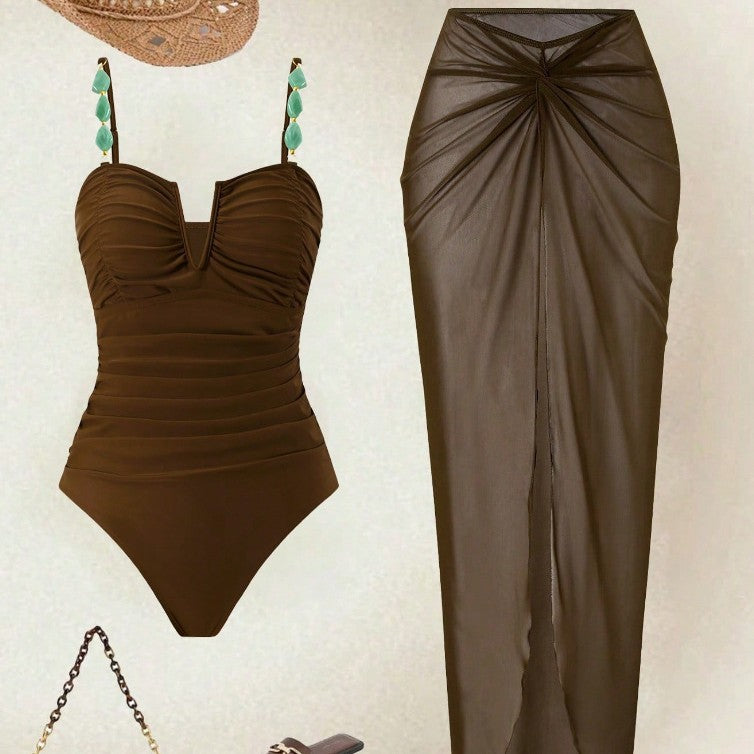 Damen Raffinierter Einteiler Badeanzug mit elegantem Rock Echo Archiv