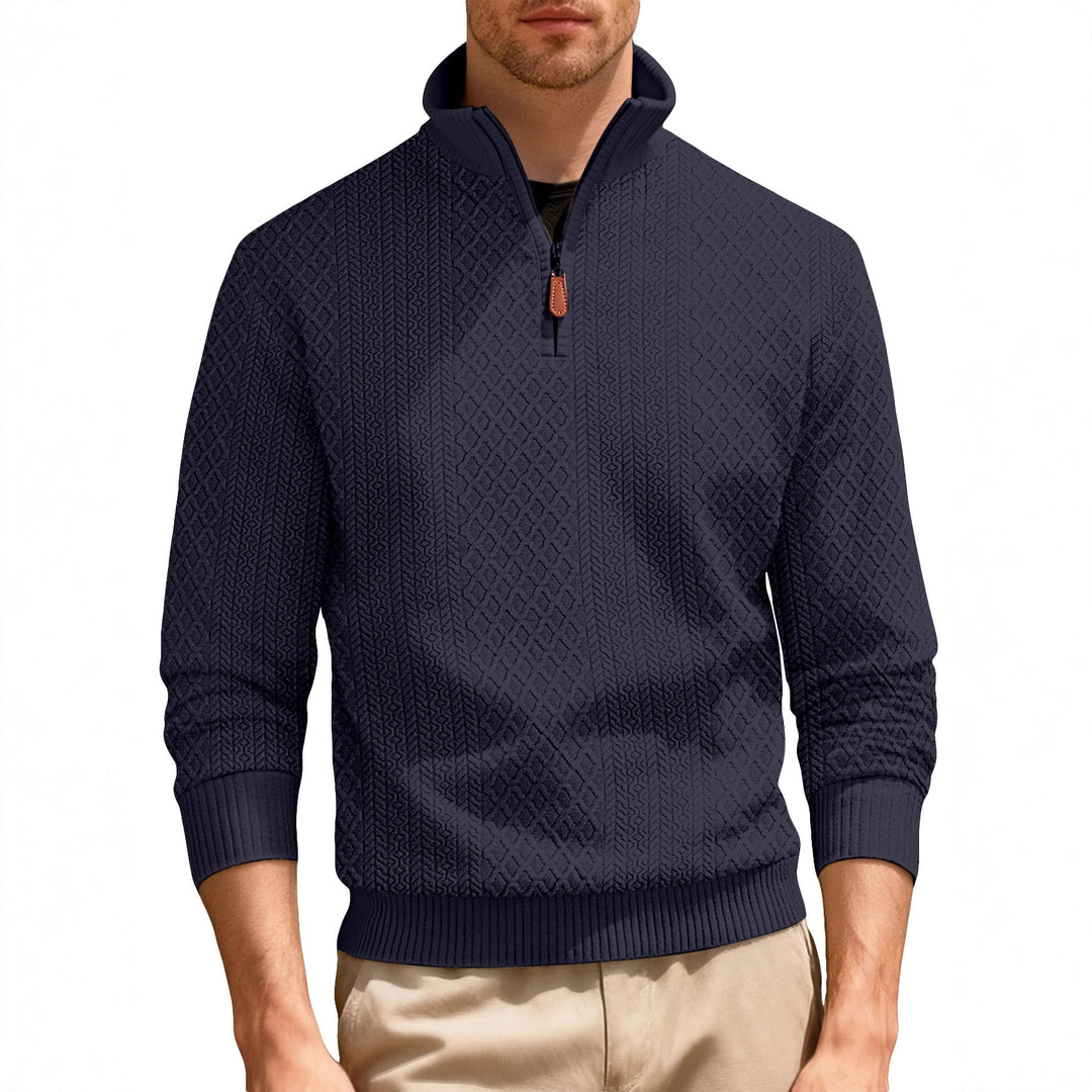 Herren lässiger Stehkragen Pullover mit strukturierter Strickqualität Echoarchiv