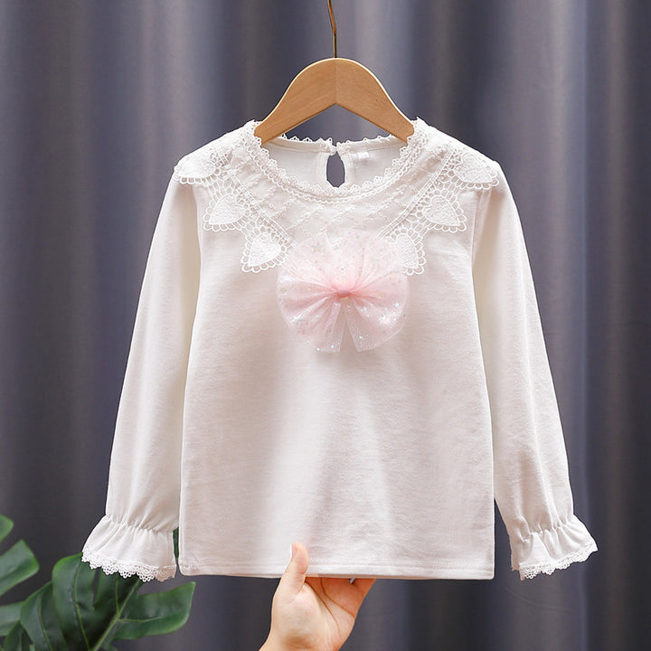 Mädchen Langarmshirt mit niedlicher Spitzenverzierung und Schleifendekor Echo Archiv