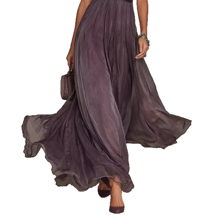 Damen nan langes Chiffon-Abendkleid mit Spitzen‑Stehkragen, Schlüsselöffnung und taillierter Schärpe Echo Archiv
