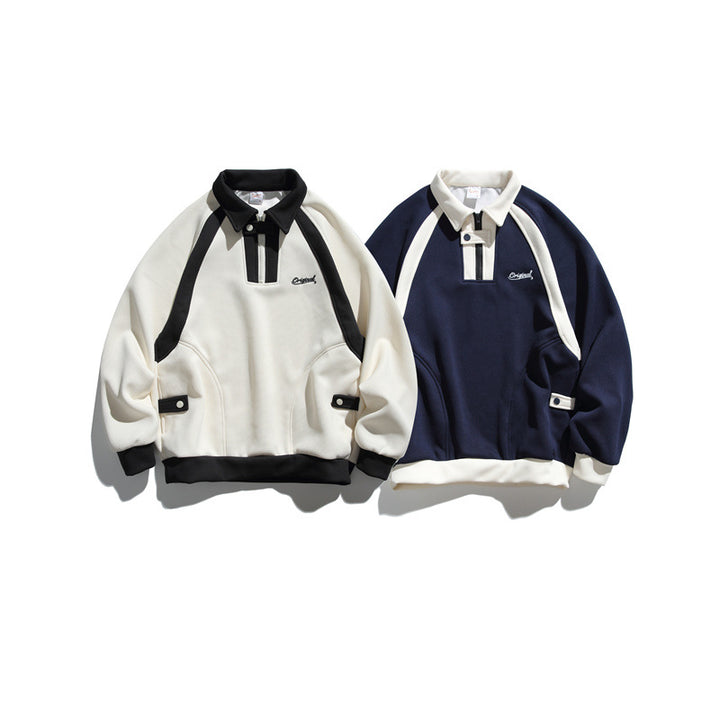 Unisex Oversize Halfzip-Sweatshirt mit kontrastierendem Hemdkragen und Raglanärmeln Echoarchiv