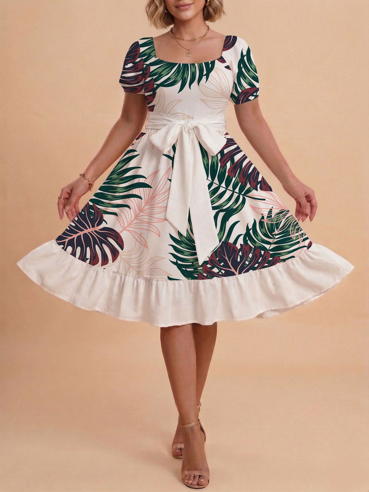 Damen Midikleid mit verspieltem Druck und tailliertem Schnitt Echo Archiv