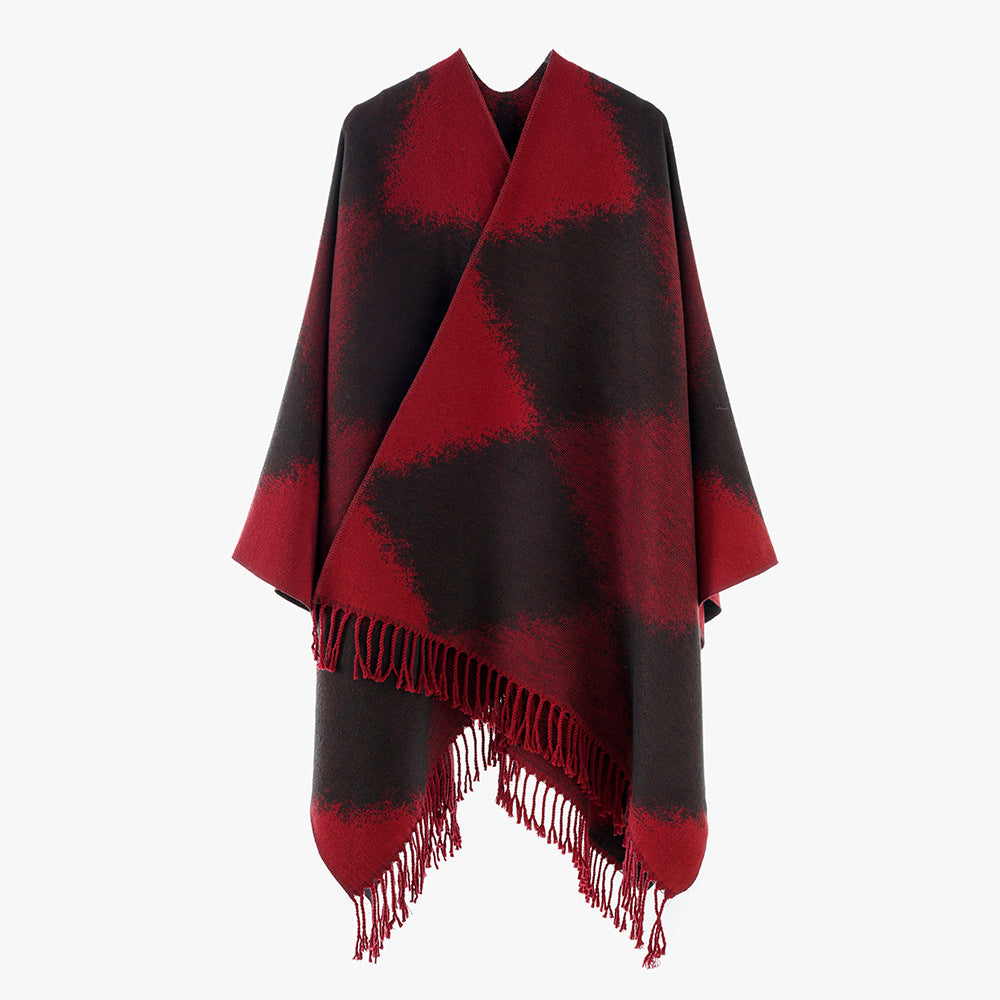 Damen Kaschmiroptik-Cape im Kimono-Schnitt mit feinem Fransensaum Echo Archiv
