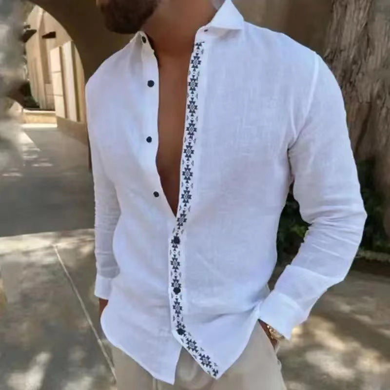 Herren elegante Leinenhemd mit floralen Stickereien Echoarchiv