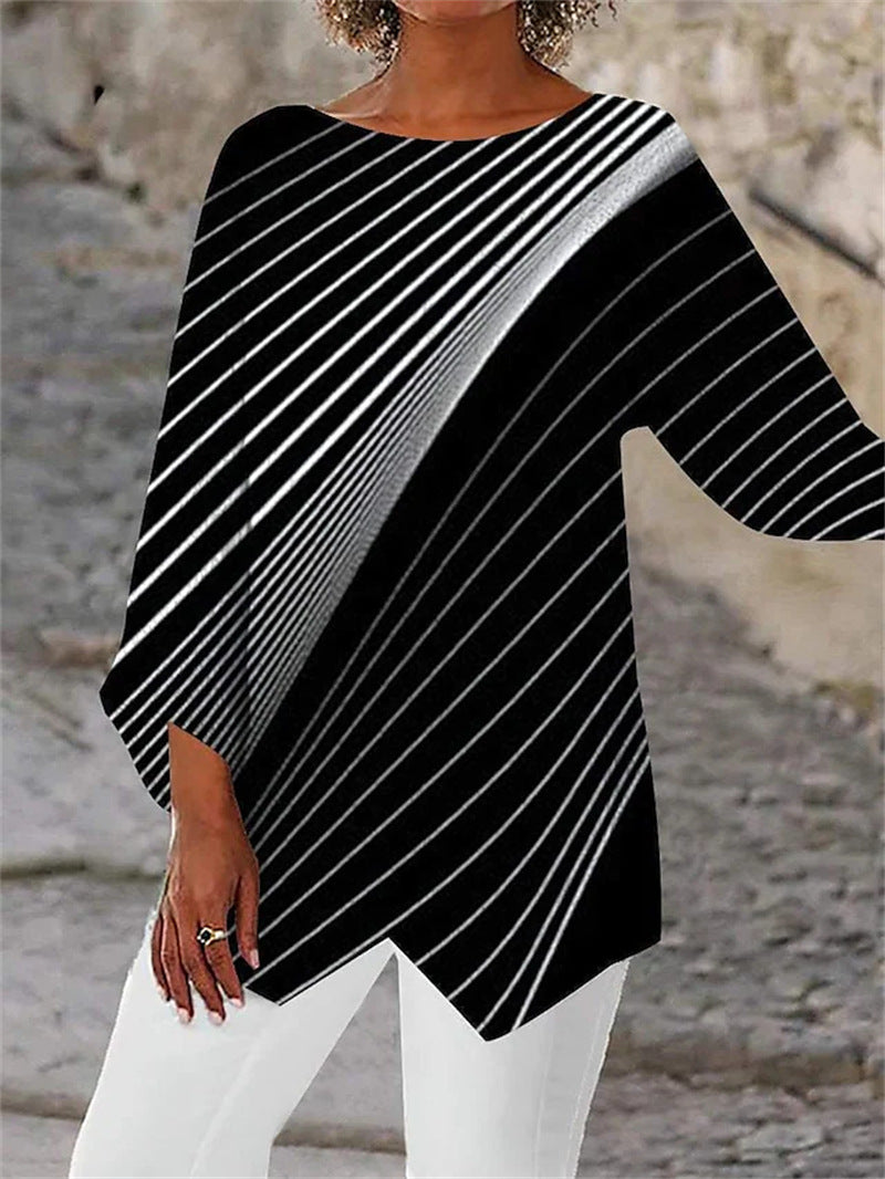 Damen asymmetrisches A-Linien-Tunika mit ornamentalem Druck und spitzem Saum Echoarchiv