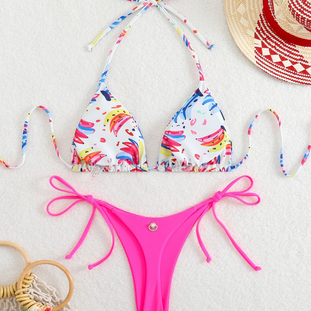 Damen Triangel-Bikini mit verspieltem Farbdesign und verstellbaren Bindebändern Echo Archiv