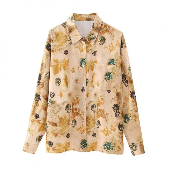 Damen Seidenähnliche Bluse mit floralem Aquarellprint, Hemdkragen und aufgesetzter Brusttasche Echo Archiv