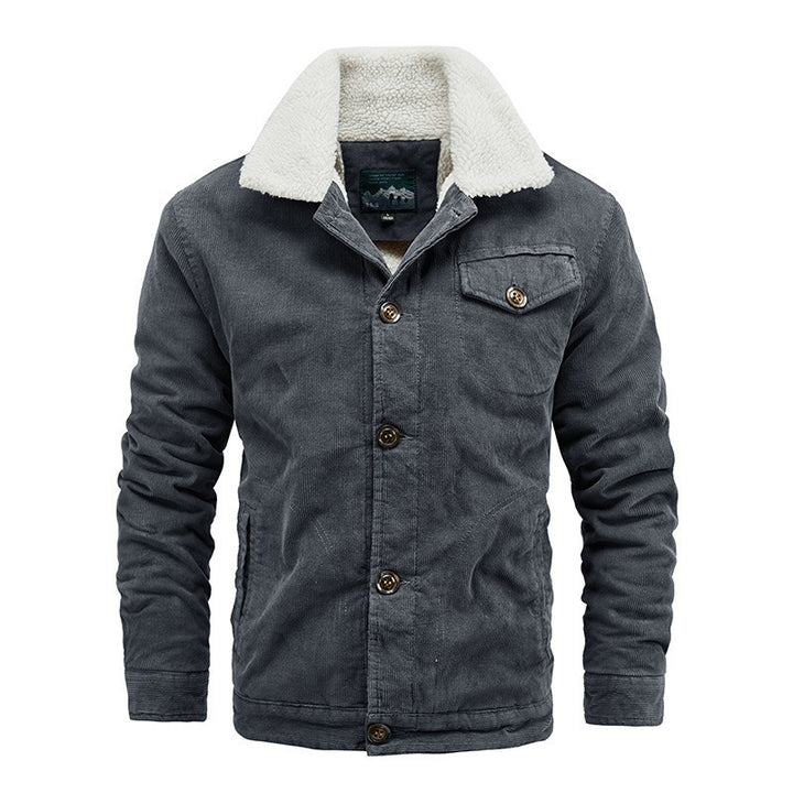 Herren Cord-Workerjacke mit Teddyfutter, Sherpa-Kragen und aufgesetzter Brusttasche Echoarchiv