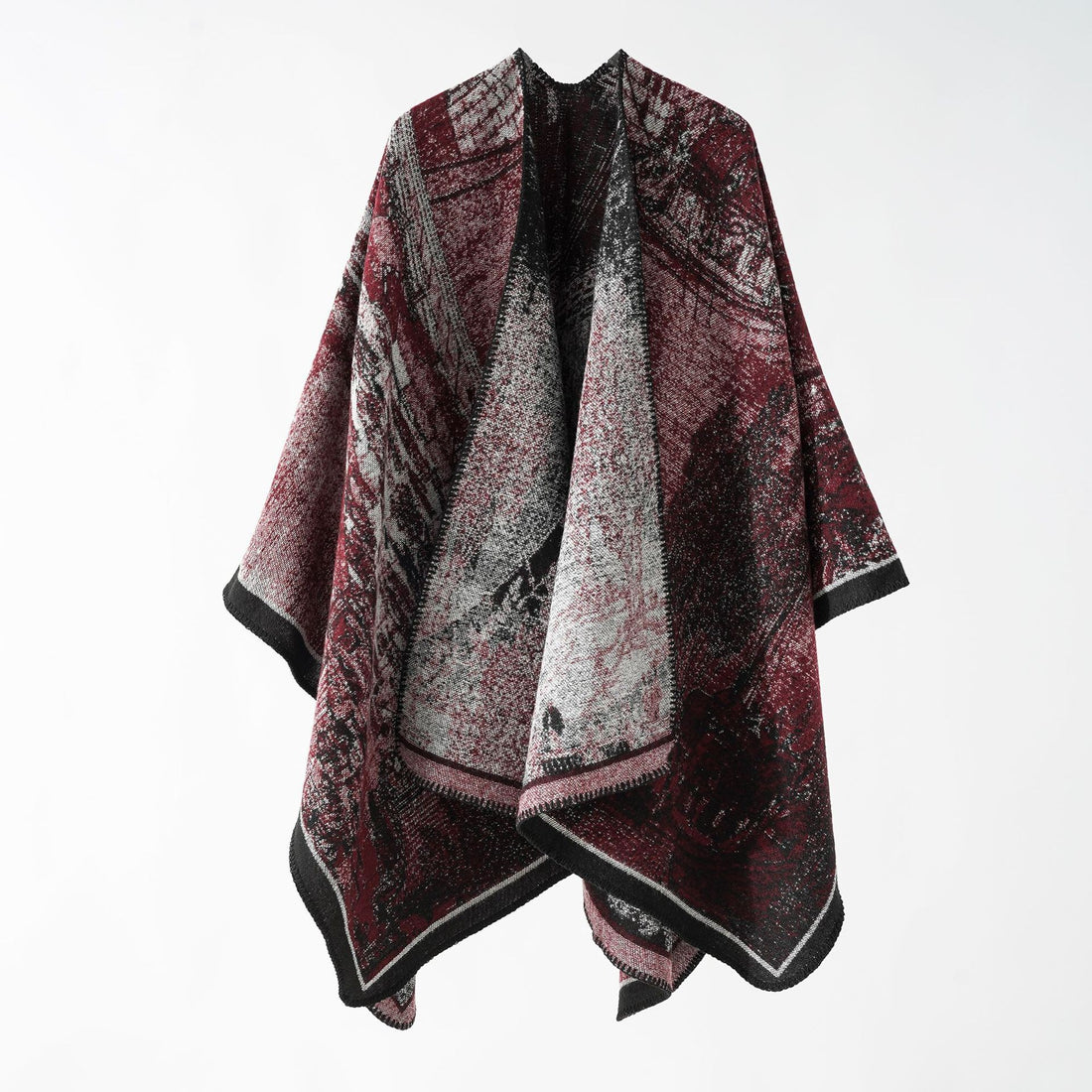 Damen Jacquard‑Strickcape mit strukturierter Weboptik und offener Front – Veloura