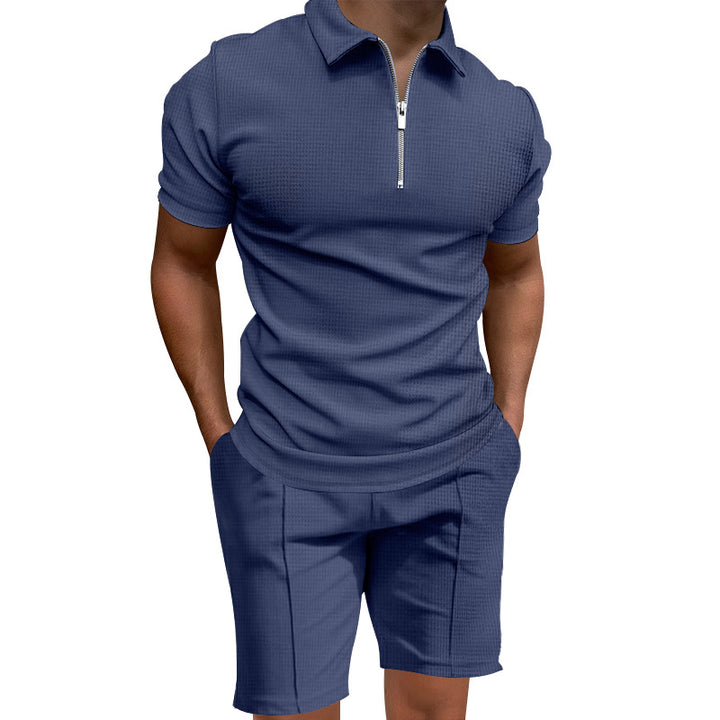 Herren Sportliches Kurzarm-Outfit mit modernem Strukturdesign und Reißverschluss Echoarchiv