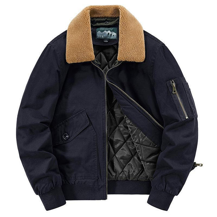 Herren Baumwoll-Canvas Bomberjacke mit Teddykragen, gesteppter Thermofütterung und Utility-Ärmeltasche – Brevano