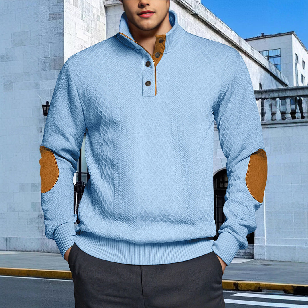 Herren Strickpullover mit strukturiertem Design und Lederpatches Echoarchiv