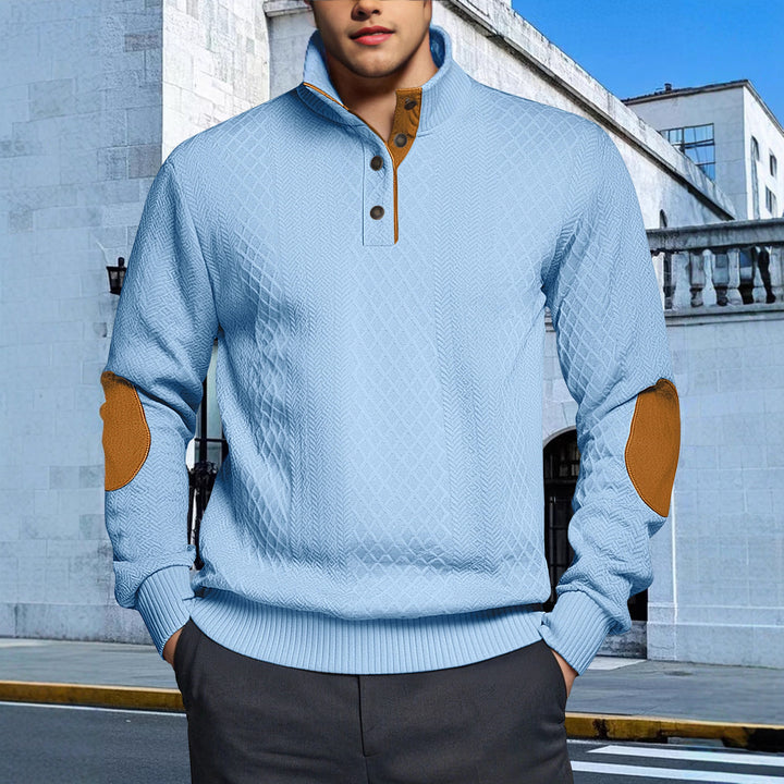 Herren Strickpullover mit strukturiertem Design und Lederpatches Echoarchiv