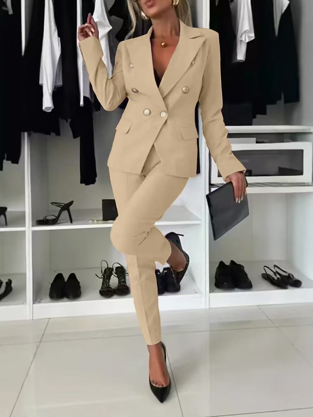 Damen Doppelreihiger taillierter Hosenanzug mit Slim-Hose – Avélisse