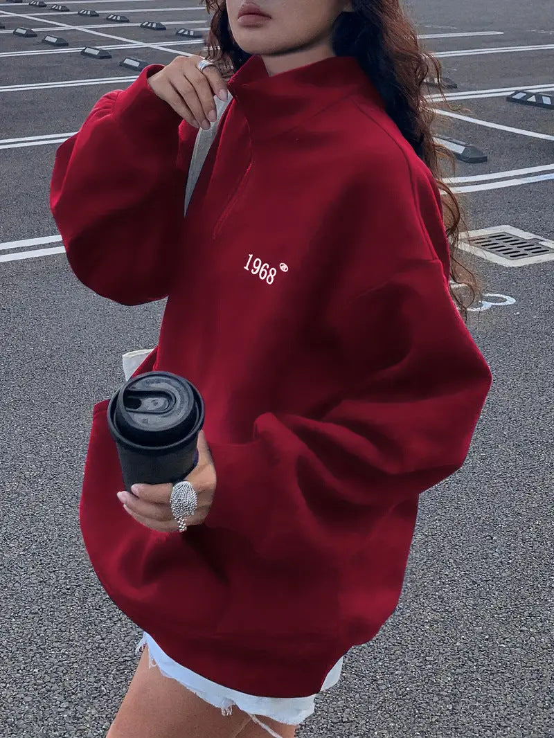 Damen nan oversized Halbzip-Sweatshirt mit hohem Stehkragen, Kängurutasche und lässigem Oversize-Schnitt Echo Archiv