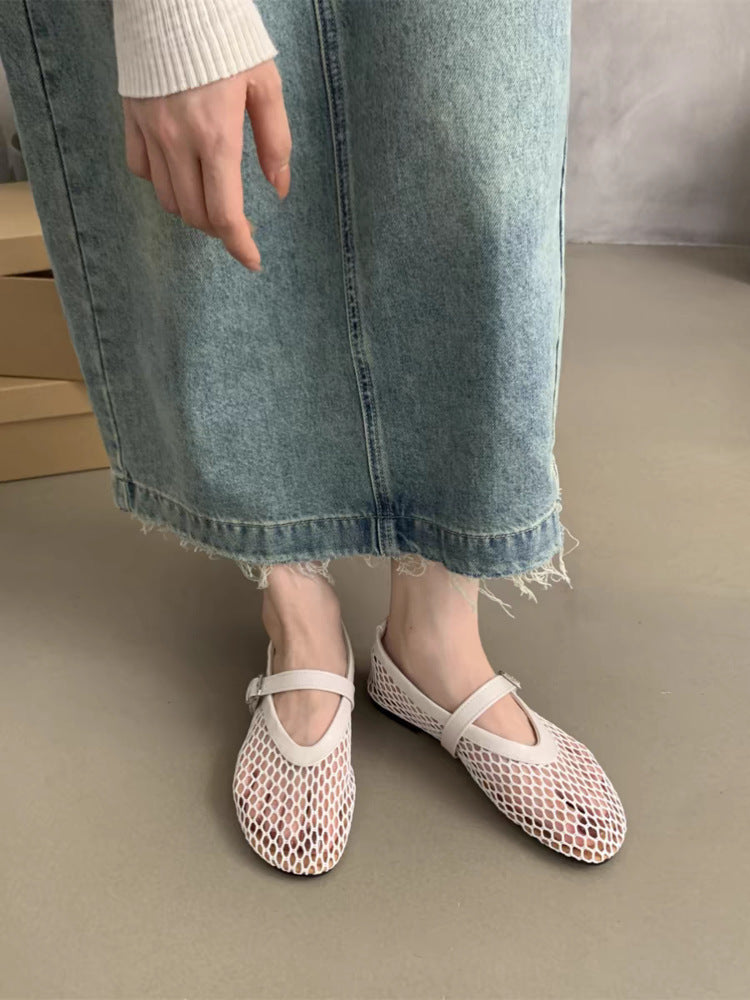 Damen Atmungsaktive Netz-Ballerinas im Mary-Jane-Stil mit verstellbarem Riemen – Lioré
