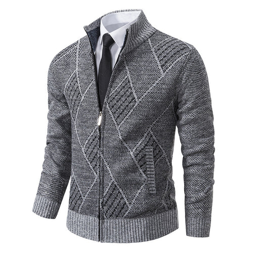 Herren modische Strickjacke mit hohem Kragen und stilvollem Zopfmuster Echoarchiv