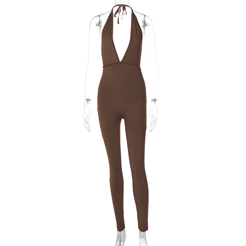 Damen eleganter Jersey-Einteiler mit tiefem Ausschnitt und Bindebändern Echo Archiv