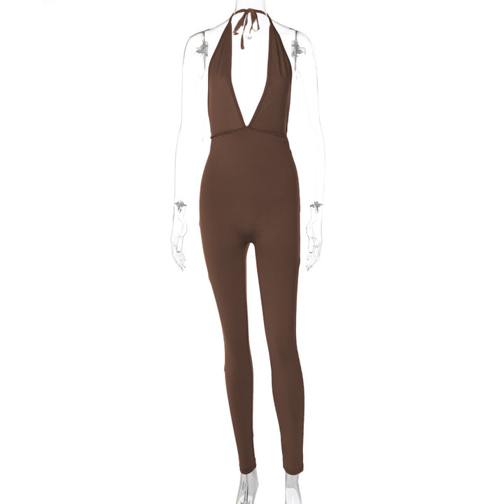 Damen eleganter Jersey-Einteiler mit tiefem Ausschnitt und Bindebändern Echo Archiv